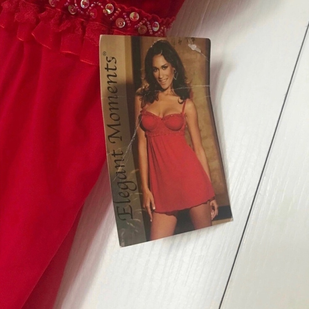 Elegant Moments Red Lace-Trim Babydoll Chemise NWT Size L